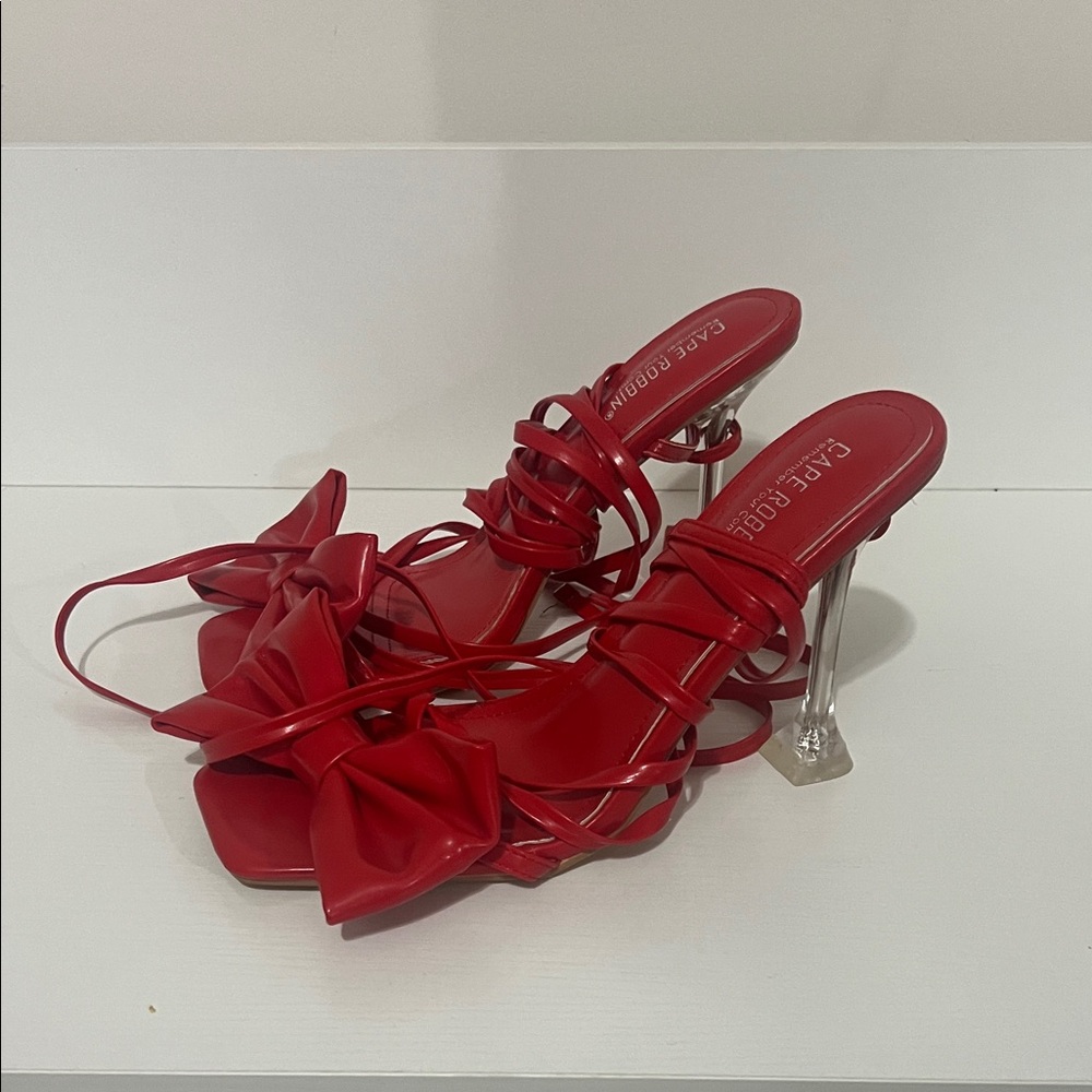 Cape Robbin Red Strappy Heels with Silver Accents